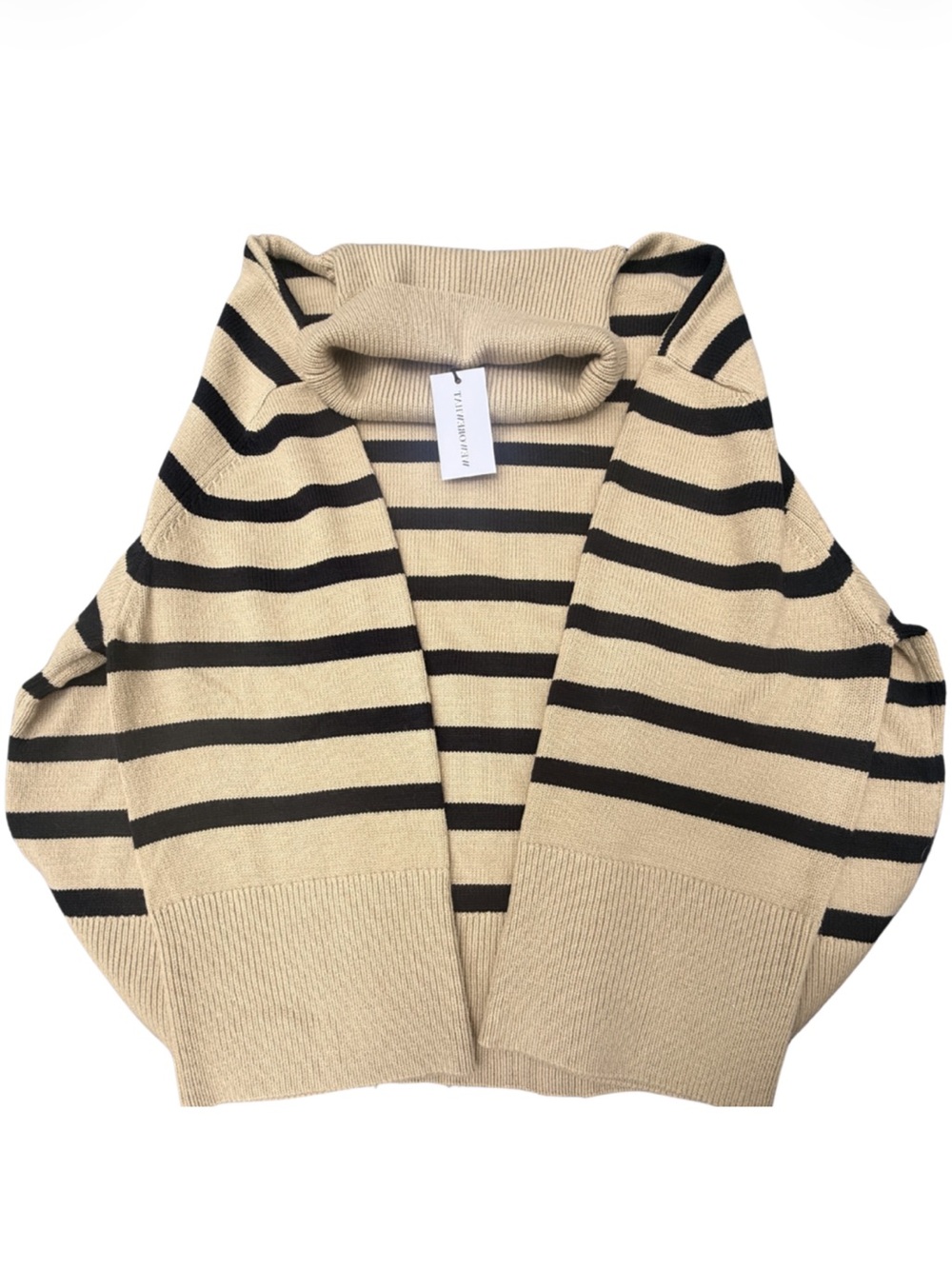 WeWoreWhat Women’s Beige Crewneck Sweater with Black Stripes